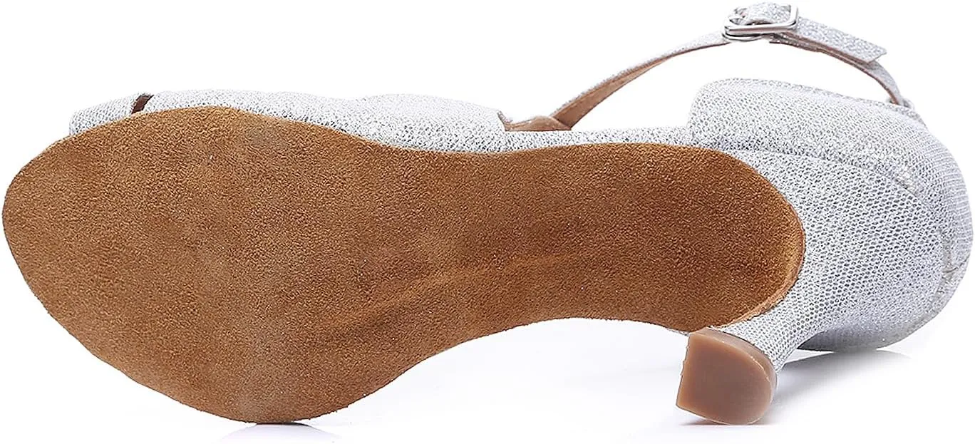 SWDZM Women Ballroom Dance Shoes Latin Salsa Bachata Performance Sparkly Dance Shoes