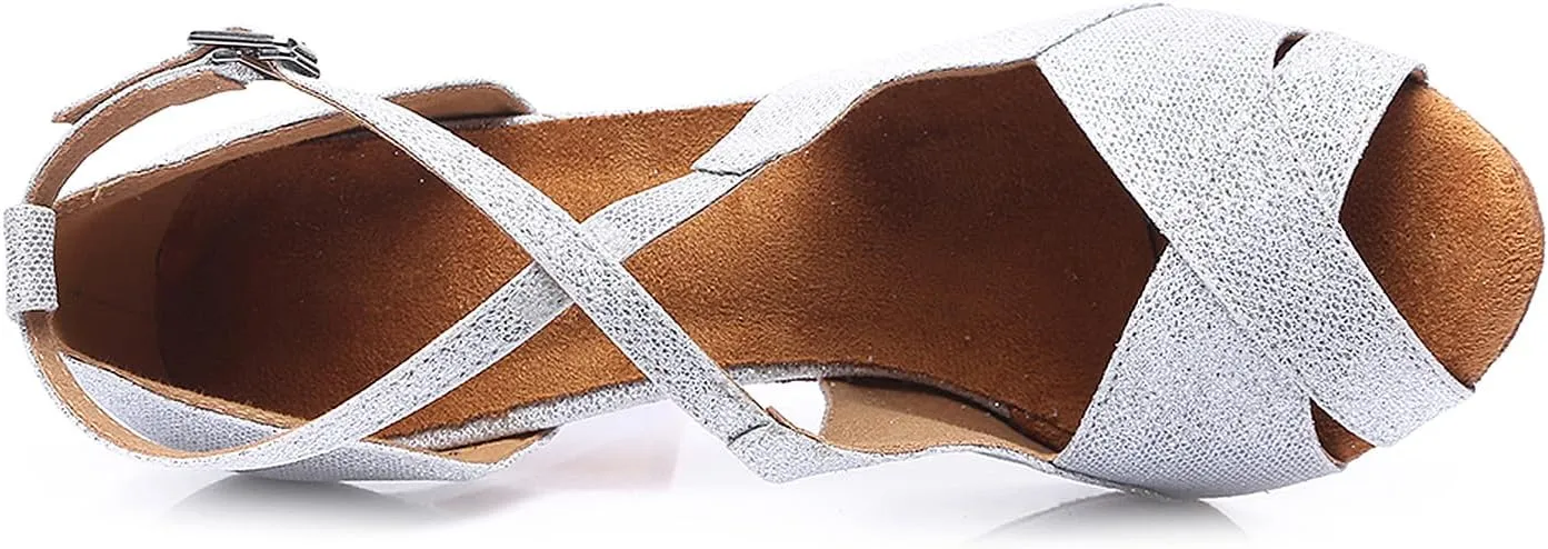 SWDZM Women Ballroom Dance Shoes Latin Salsa Bachata Performance Sparkly Dance Shoes