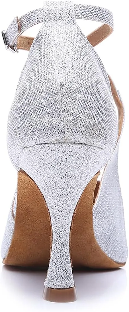 SWDZM Women Ballroom Dance Shoes Latin Salsa Bachata Performance Sparkly Dance Shoes