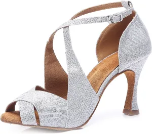 SWDZM Women Ballroom Dance Shoes Latin Salsa Bachata Performance Sparkly Dance Shoes