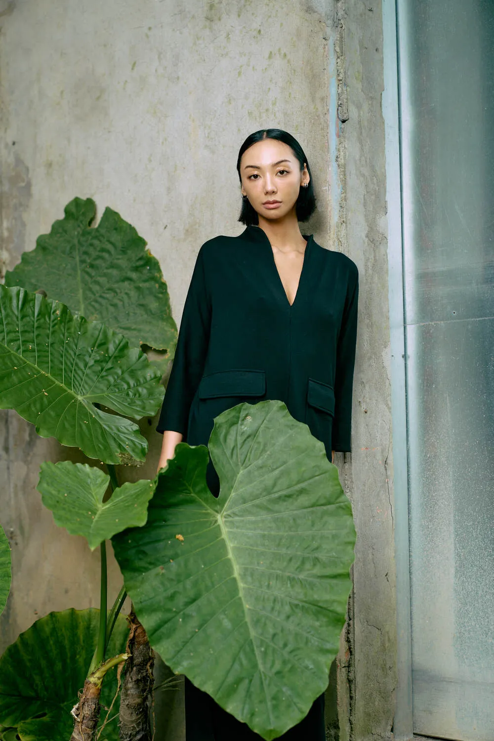 The Eco Edit ~ Straight-line pocket Maxi Dress - Onyx Black