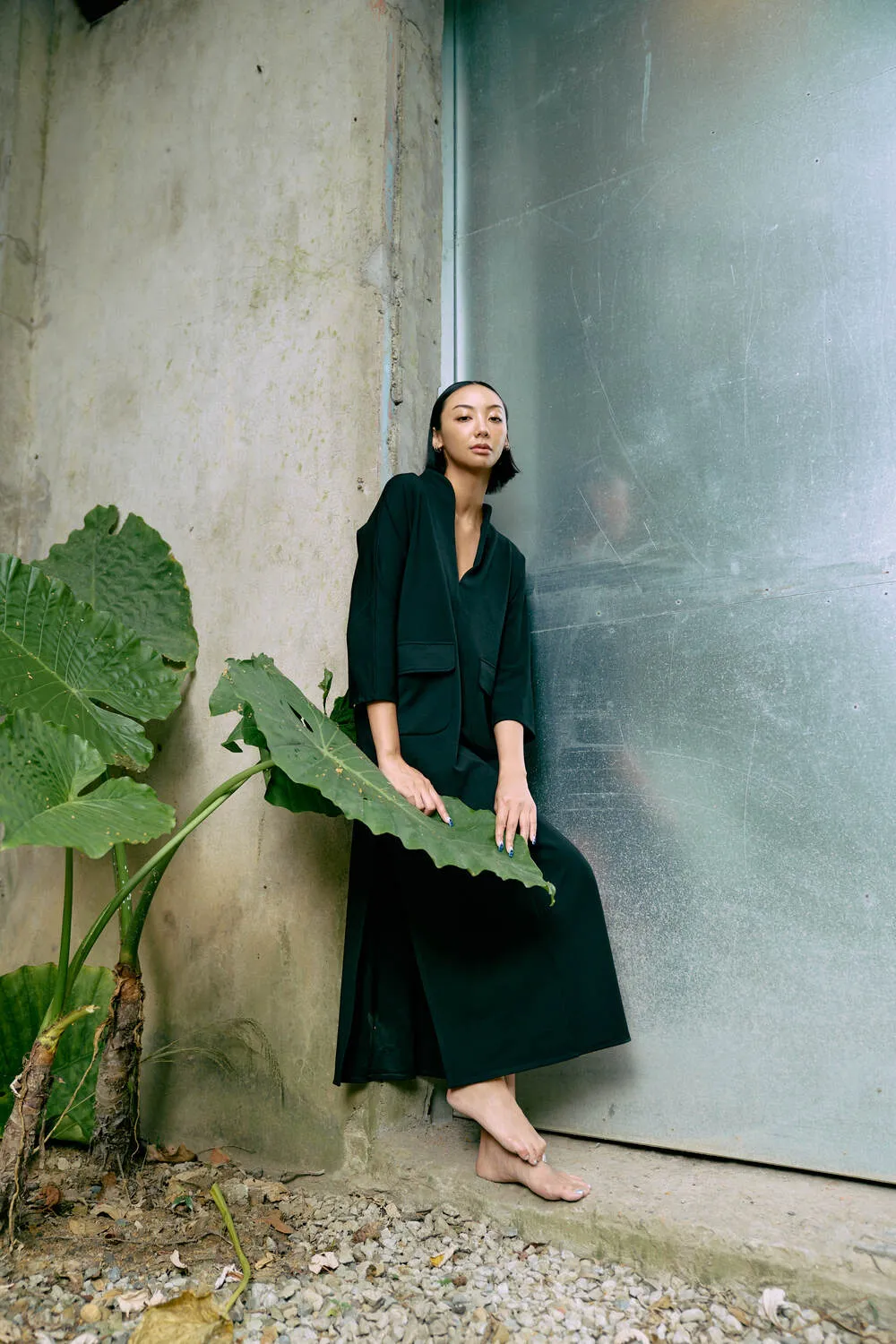 The Eco Edit ~ Straight-line pocket Maxi Dress - Onyx Black