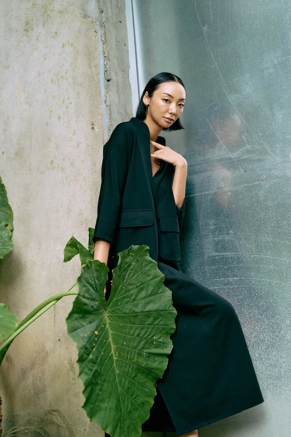 The Eco Edit ~ Straight-line pocket Maxi Dress - Onyx Black