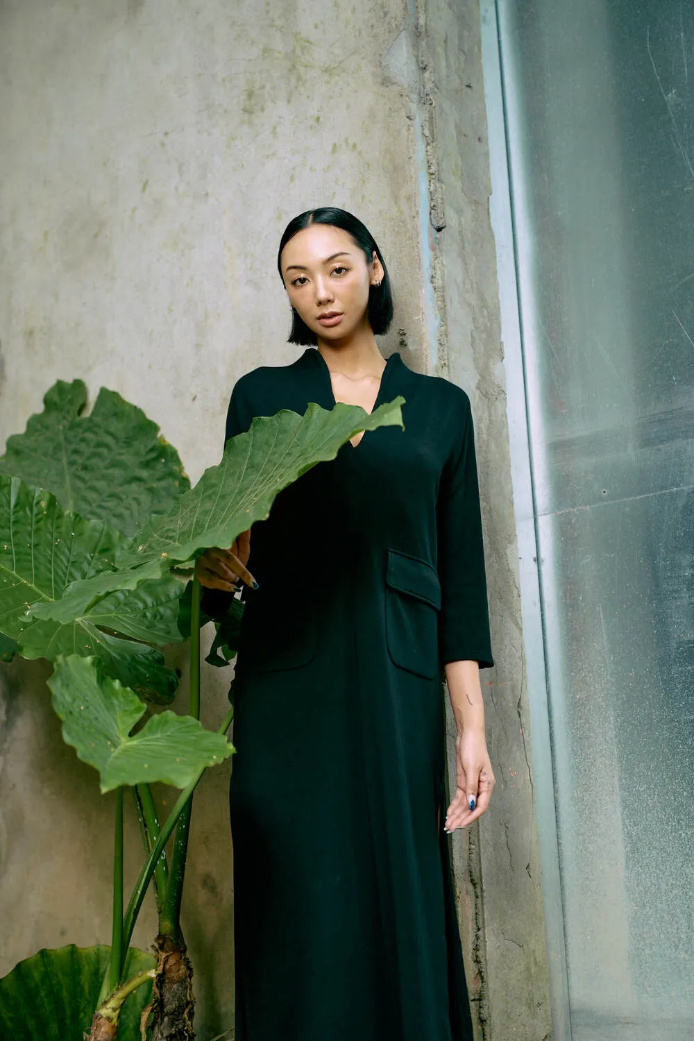 The Eco Edit ~ Straight-line pocket Maxi Dress - Onyx Black