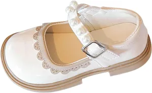 Toddler Baby Girls Mary Jane Flat with Pearls Strap Kids Formal School Dress Shoes Infant Girls Slip On Slippers
