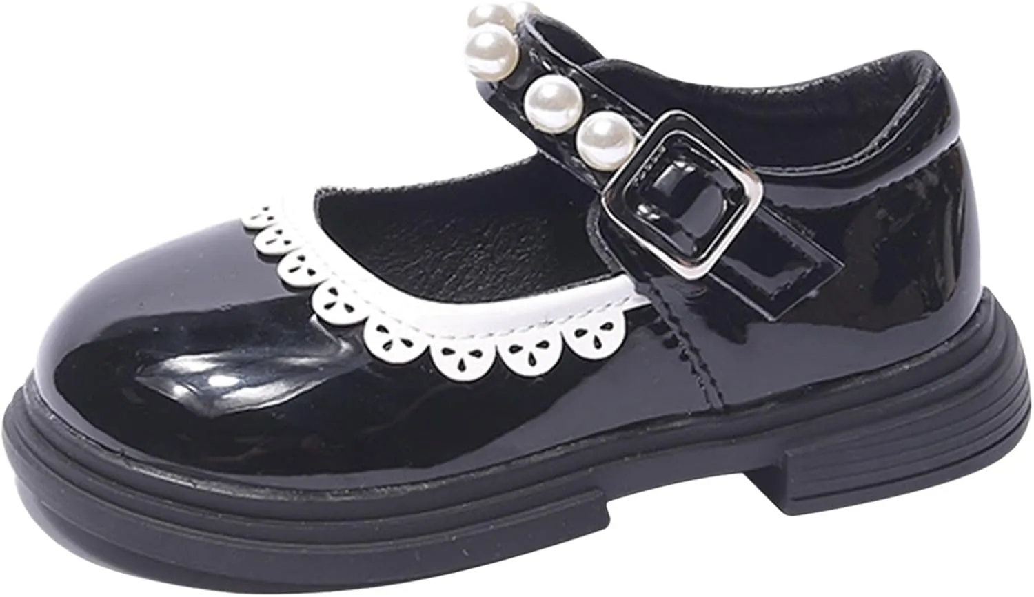 Toddler Baby Girls Mary Jane Flat with Pearls Strap Kids Formal School Dress Shoes Infant Girls Slip On Slippers