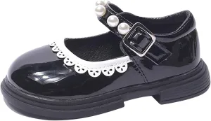 Toddler Baby Girls Mary Jane Flat with Pearls Strap Kids Formal School Dress Shoes Infant Girls Slip On Slippers