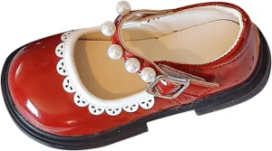 Toddler Baby Girls Mary Jane Flat with Pearls Strap Kids Formal School Dress Shoes Infant Girls Slip On Slippers