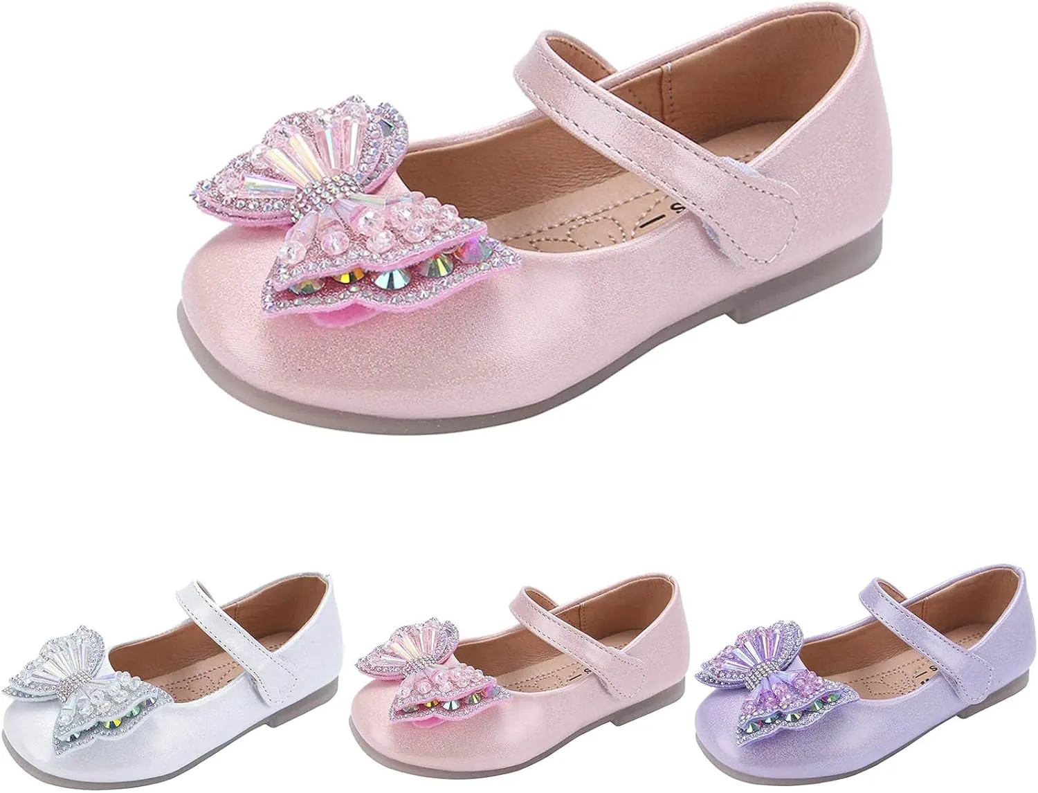 Toddler Flat Sandals Girls Cosplay Dress Wedding Party Shoes Glitter Sequins Low Heel Mary Jane Princess Shoes (White, 3 Big Kids)