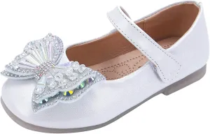 Toddler Flat Sandals Girls Cosplay Dress Wedding Party Shoes Glitter Sequins Low Heel Mary Jane Princess Shoes (White, 3 Big Kids)