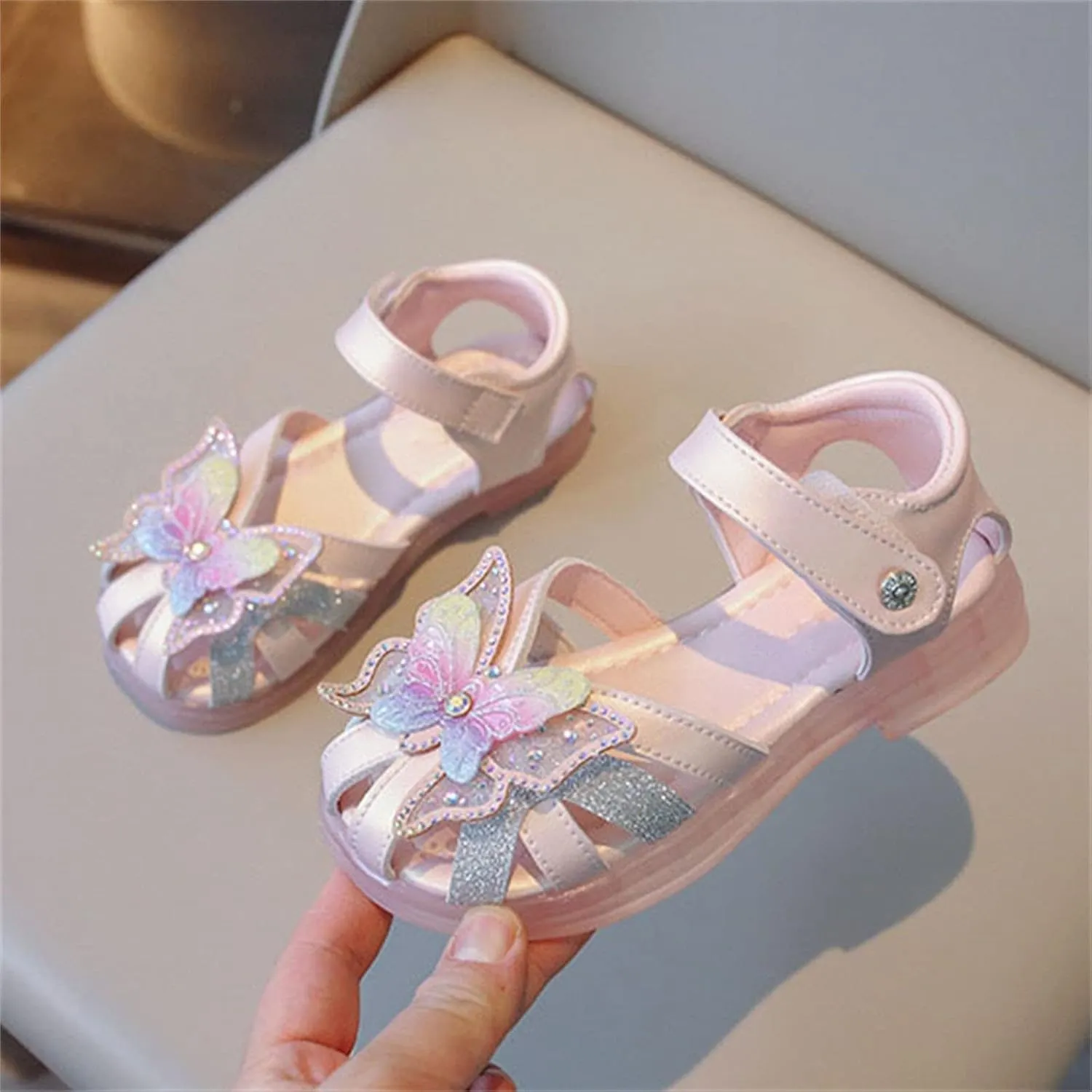 Toddler Girls 3D Butterfly Print Sandals Summer Outdoor Soft Rubber Sole Beach Water Shoes Dress Princess Size 4 Sandals (Pink, 7 Toddler)