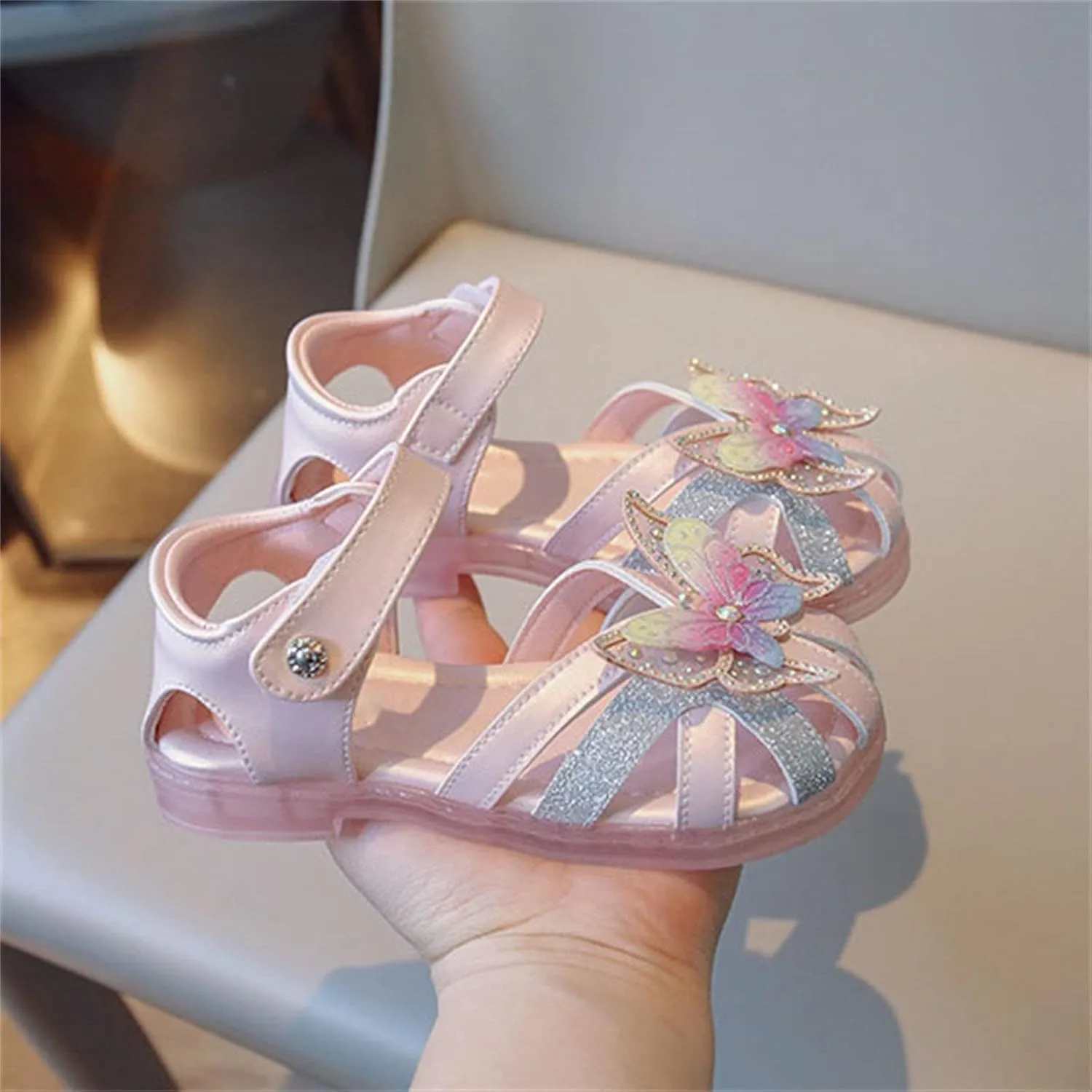 Toddler Girls 3D Butterfly Print Sandals Summer Outdoor Soft Rubber Sole Beach Water Shoes Dress Princess Size 4 Sandals (Pink, 7 Toddler)