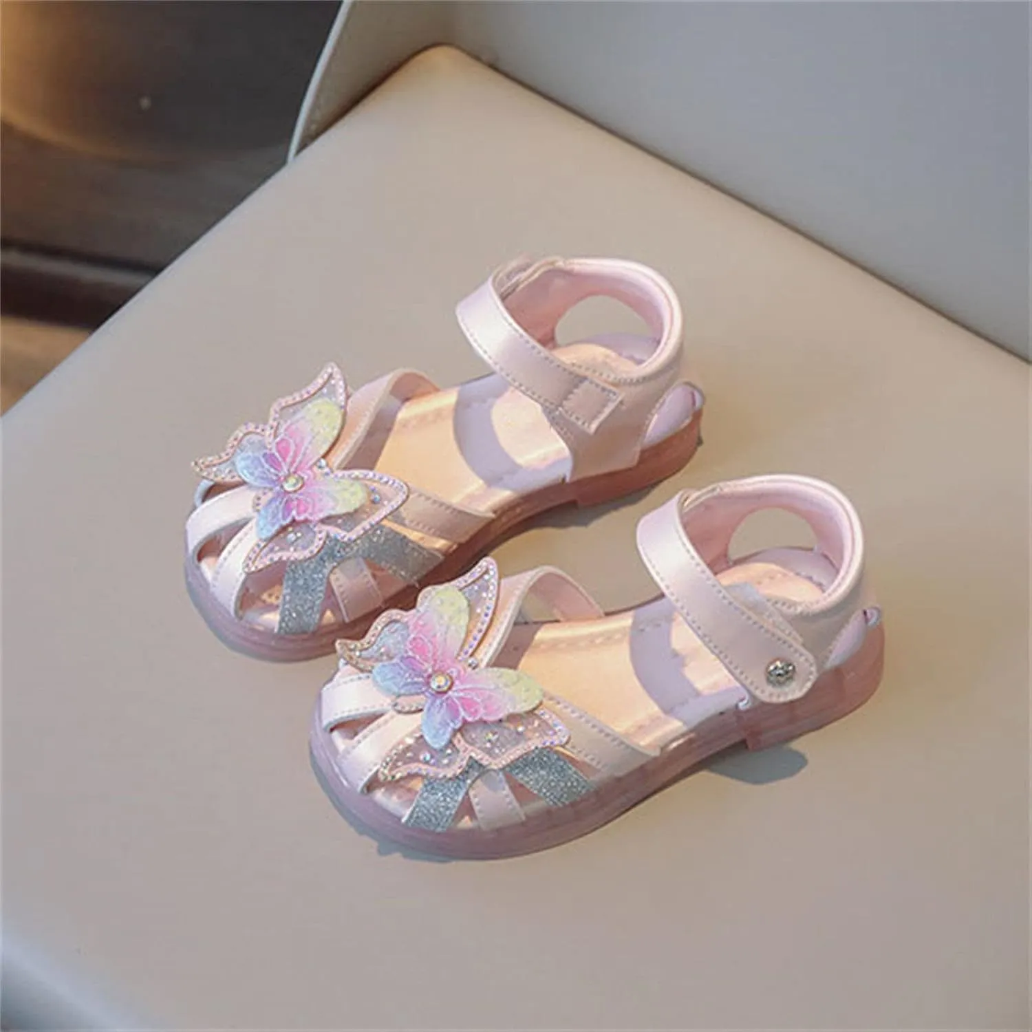 Toddler Girls 3D Butterfly Print Sandals Summer Outdoor Soft Rubber Sole Beach Water Shoes Dress Princess Size 4 Sandals (Pink, 7 Toddler)