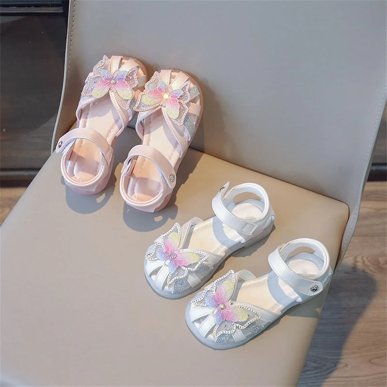 Toddler Girls 3D Butterfly Print Sandals Summer Outdoor Soft Rubber Sole Beach Water Shoes Dress Princess Size 4 Sandals (Pink, 7 Toddler)