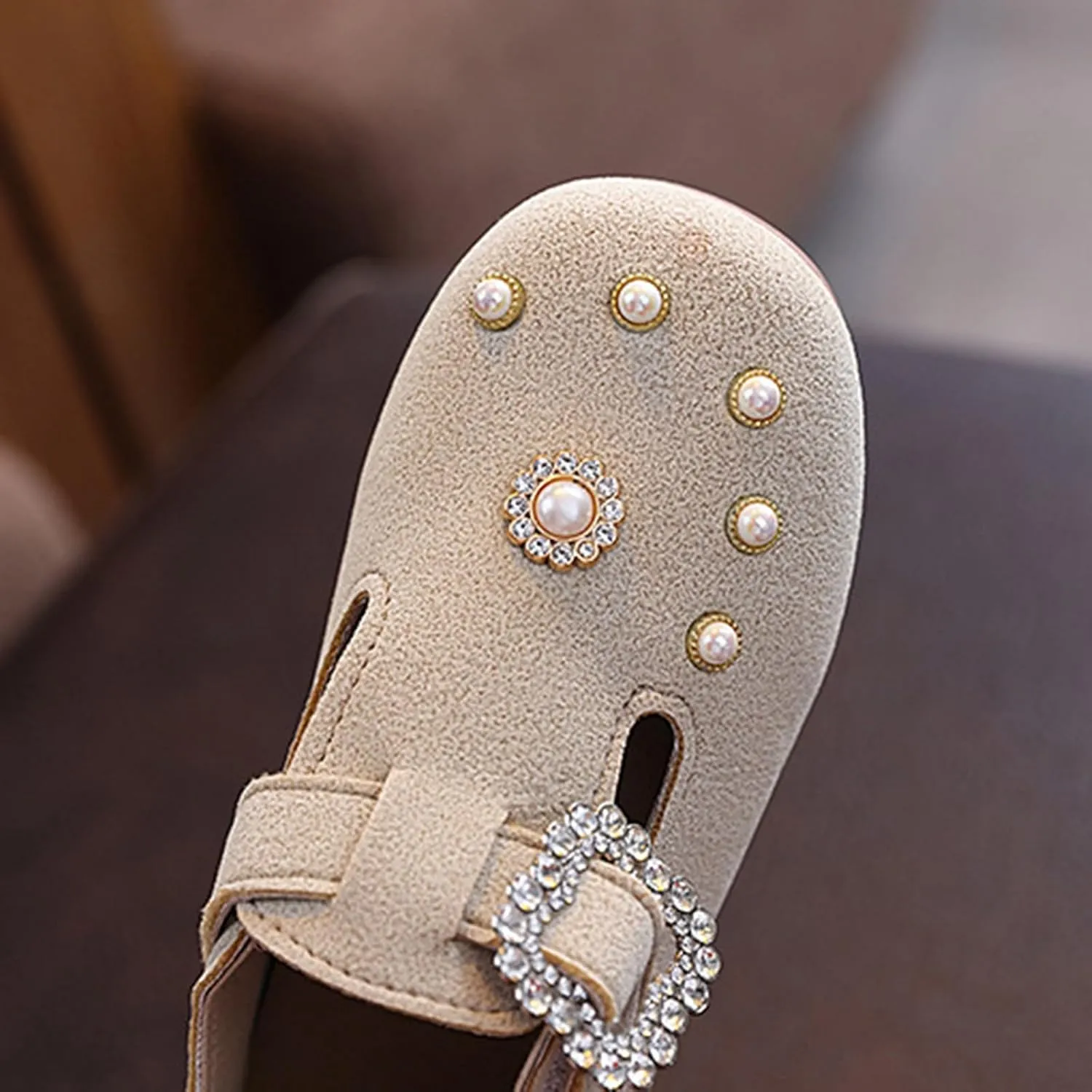 Toddler Girls Formal Closed Toe Ankle Sandals Pearl Sequins Adjusted Strap Flat Non Slip Dress Shoes Baby Infant Shoes