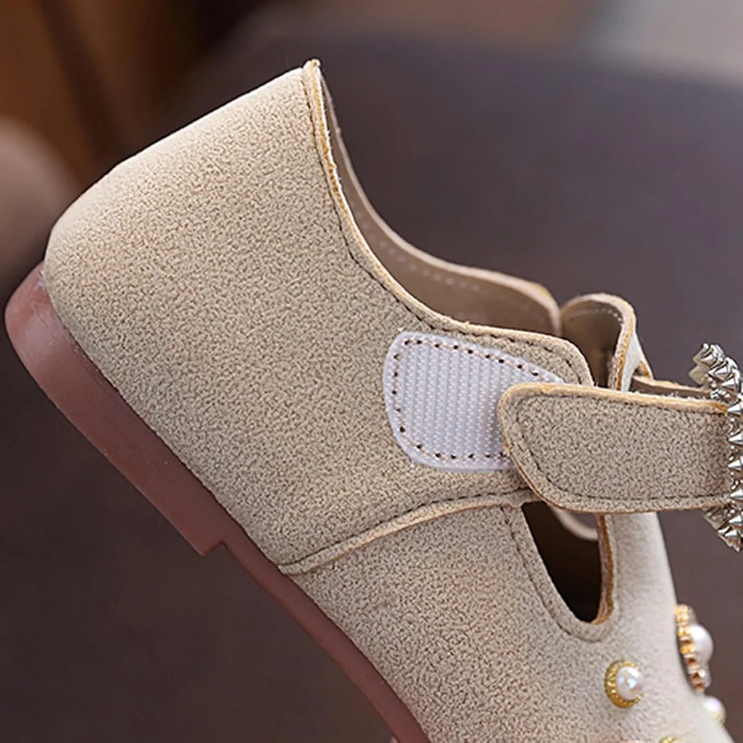Toddler Girls Formal Closed Toe Ankle Sandals Pearl Sequins Adjusted Strap Flat Non Slip Dress Shoes Baby Infant Shoes