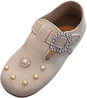 Toddler Girls Formal Closed Toe Ankle Sandals Pearl Sequins Adjusted Strap Flat Non Slip Dress Shoes Baby Infant Shoes