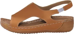 Vacation Sandals for Women Leather Slope Heel Thick Bottom Sandals Fish Mouth Party Womens Breathable Shoes
