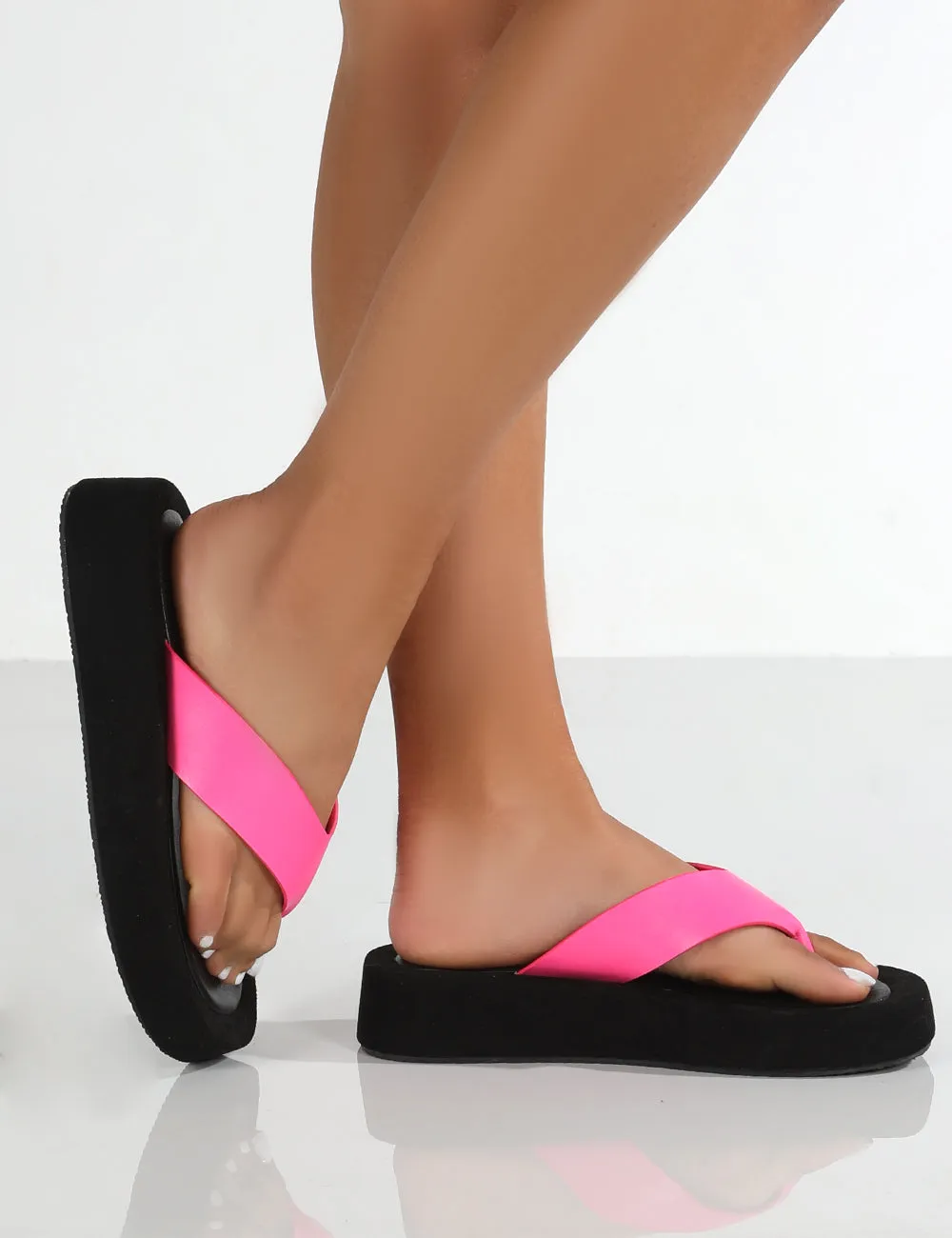 Voyage Pink PU Thong Strap Chunky Sole Sandals 
