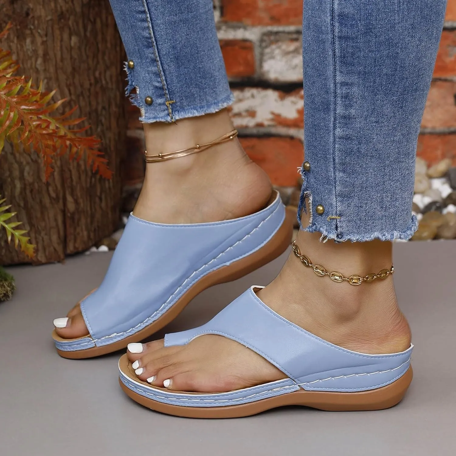 Wedge Sandals for Women Comfortable Orthopedic Sandals Dressy Summer Casual Walking Flip Flops Arch Support Sandal Slip on Beach Shoes Vacation Slippers