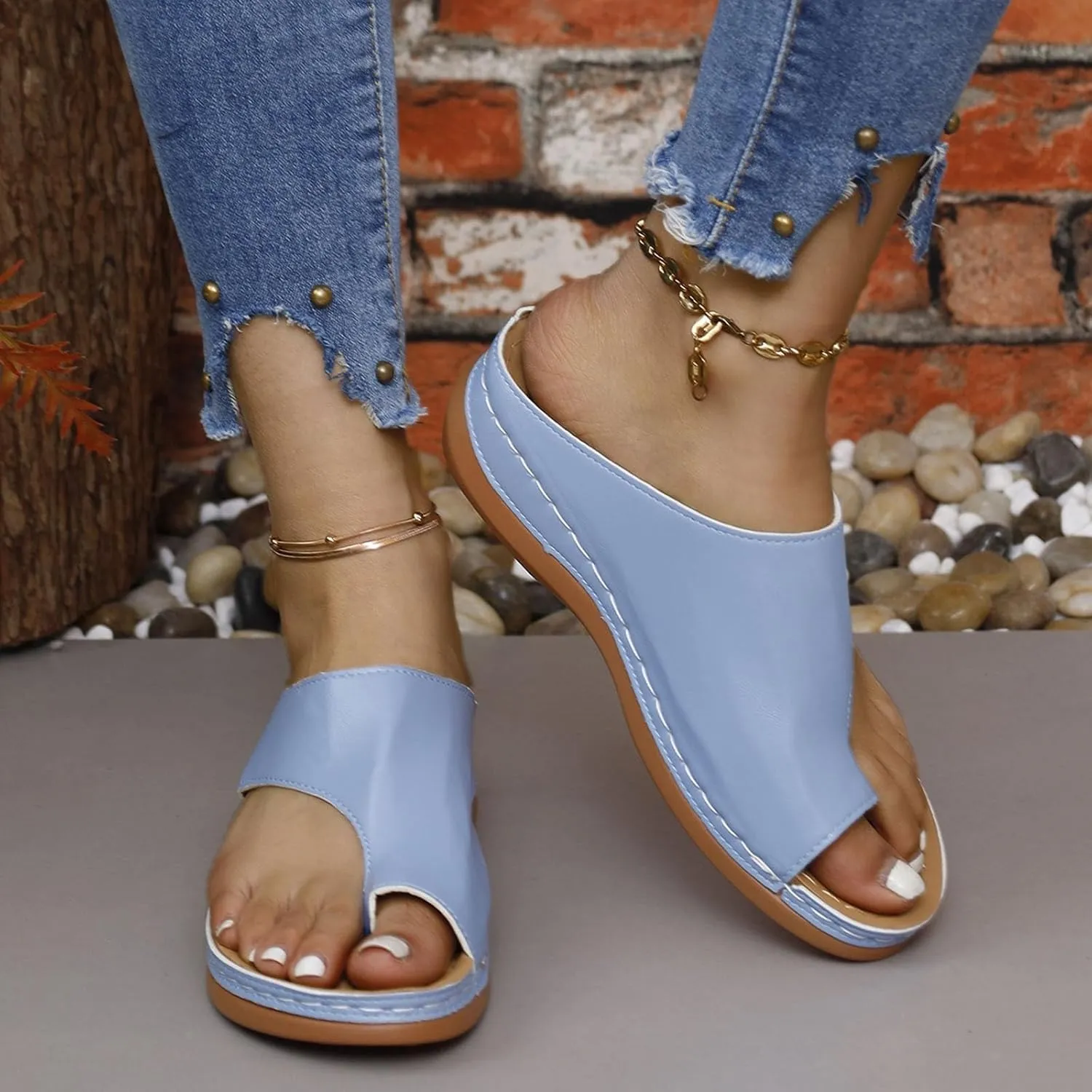 Wedge Sandals for Women Comfortable Orthopedic Sandals Dressy Summer Casual Walking Flip Flops Arch Support Sandal Slip on Beach Shoes Vacation Slippers