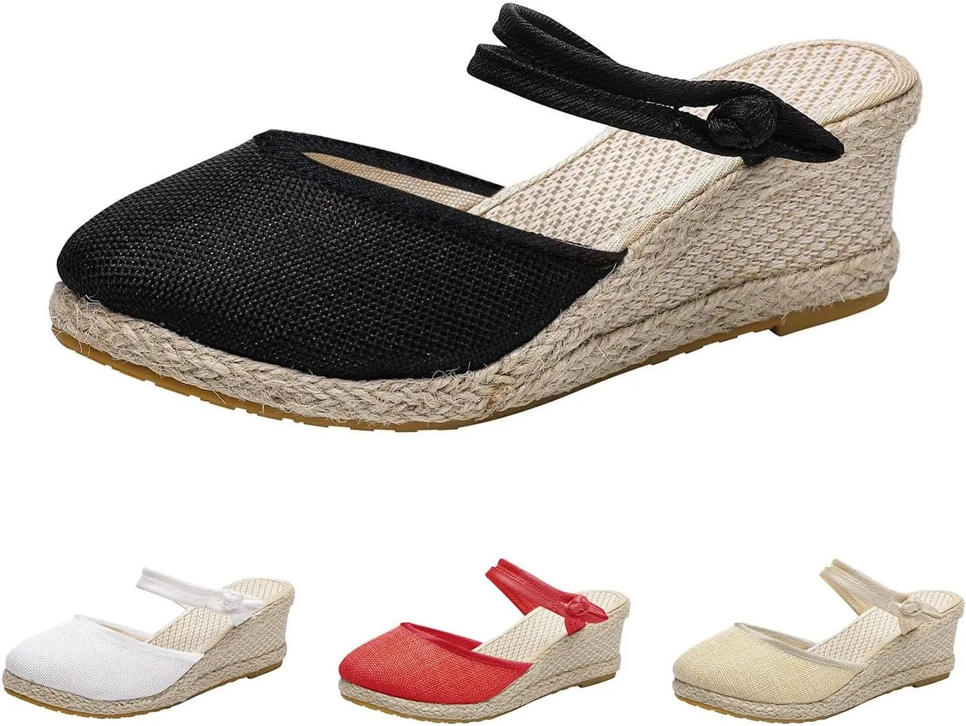 Wedge Sandals for Women Summer Closed Toe Espadrilles Sandals, Beach Weave Breathable Slippers Slip On Ankle Strap Platform Wedges Comfort Casual Dress Shoes