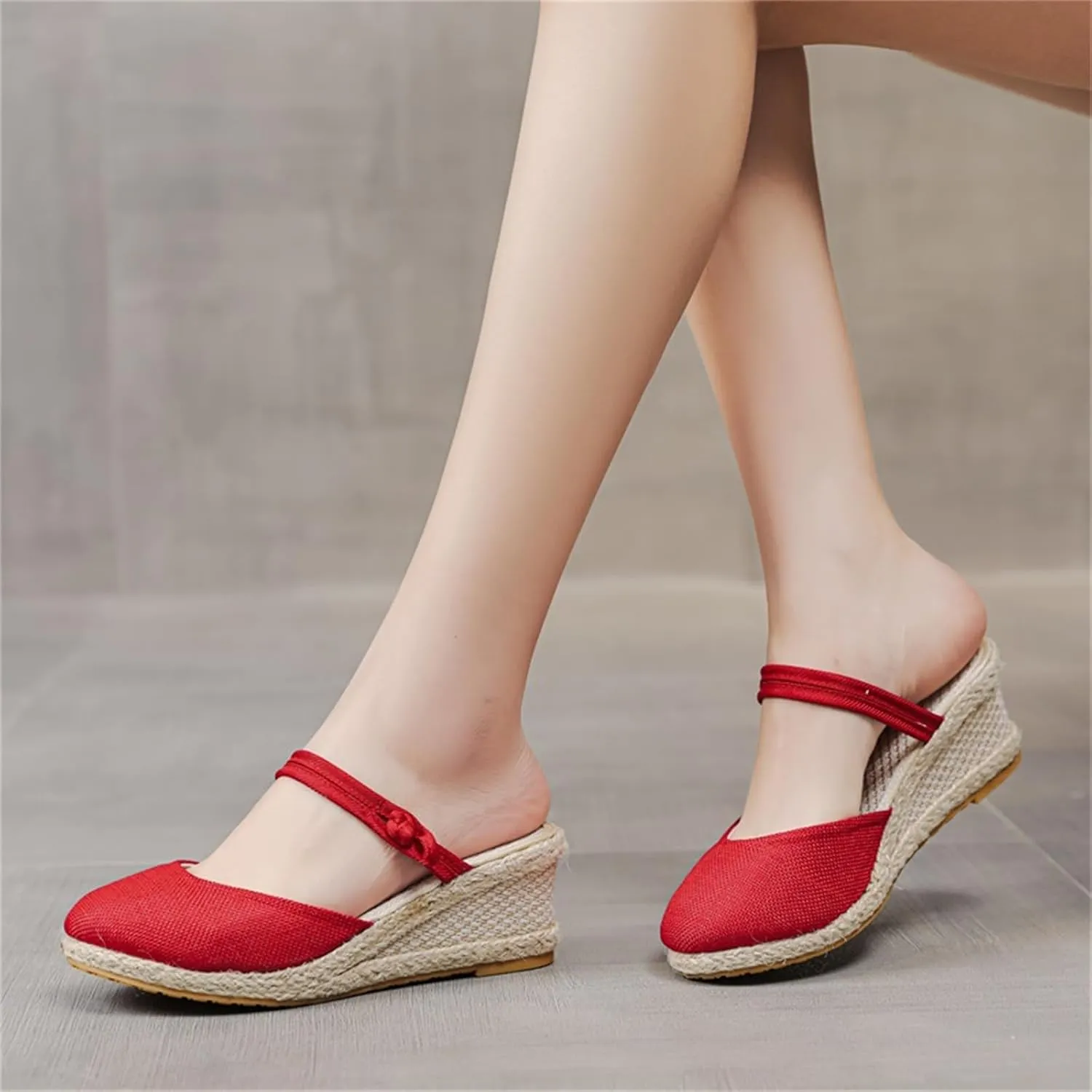 Wedge Sandals for Women Summer Closed Toe Espadrilles Sandals, Beach Weave Breathable Slippers Slip On Ankle Strap Platform Wedges Comfort Casual Dress Shoes