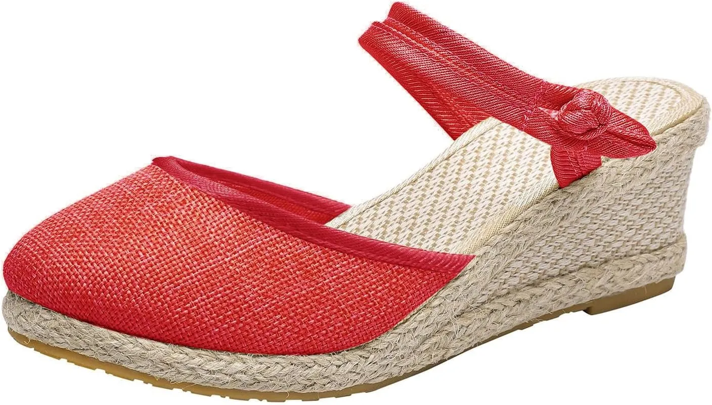 Wedge Sandals for Women Summer Closed Toe Espadrilles Sandals, Beach Weave Breathable Slippers Slip On Ankle Strap Platform Wedges Comfort Casual Dress Shoes