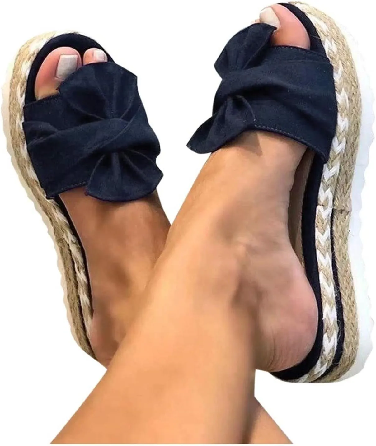 Wedge Sandals for Women Summer Cool Slip-on Bowknot Slides Espadrille Sandals Fashion Bohemian Platform Espadrilles Slip On Sandals Lightweight Breathable Walking Shoes Outdoor Shoes