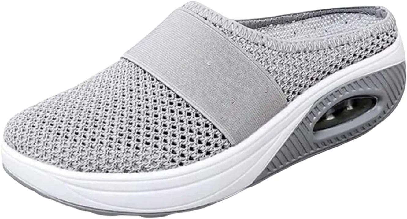 Women's Air Cushioned Arch Support Walking Shoes Mesh Orthopedic Diabetic Slippers Summer Slip-On Mule Sneakers Breathable Slippers Closed Toe Slides Outdoor Going Out Lounge