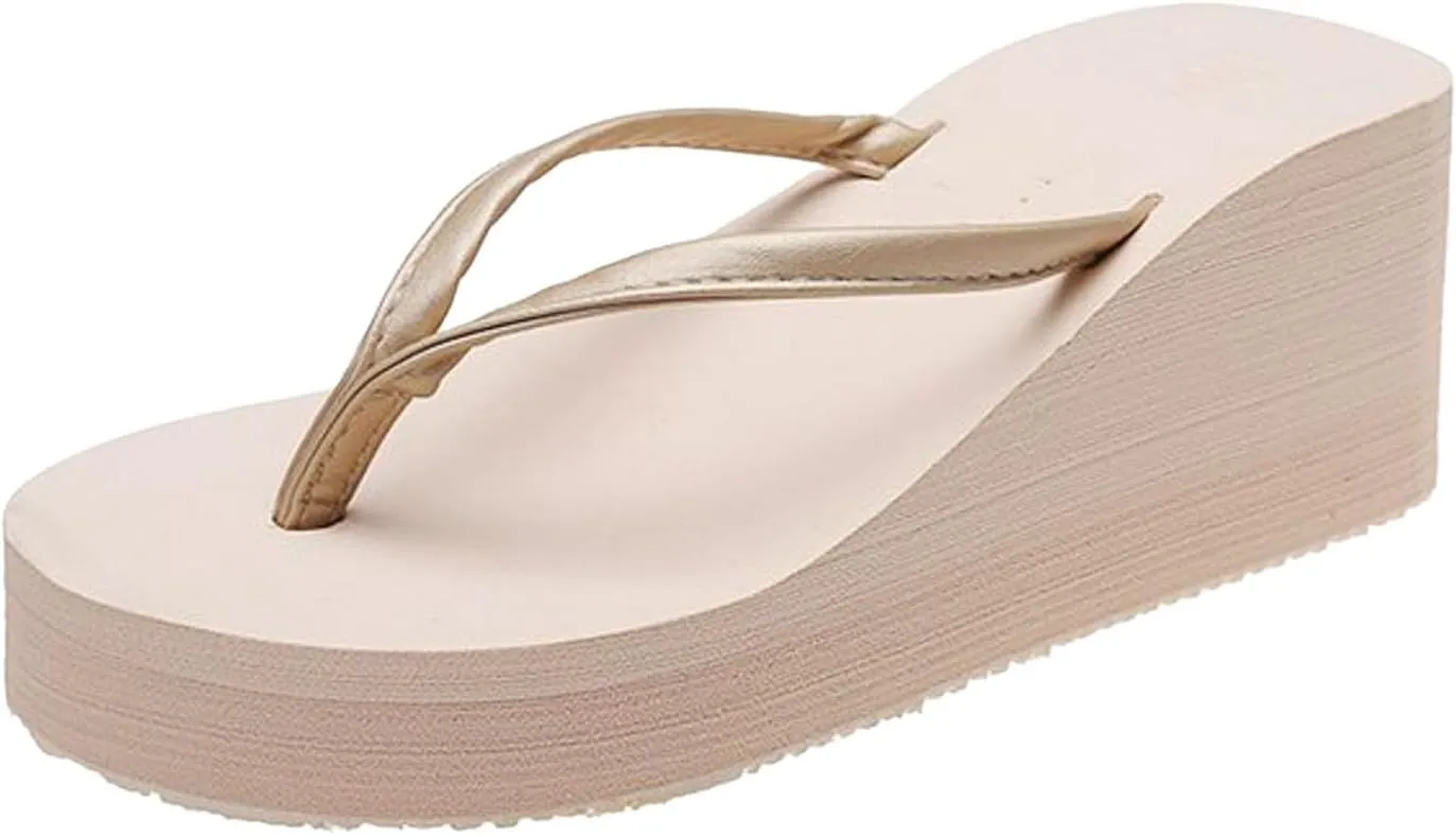 Women's Arch Support Flip Flops Women's Fashion Slope Heel Thick Bottom Heightening Solid Color Spring And Summer Beach