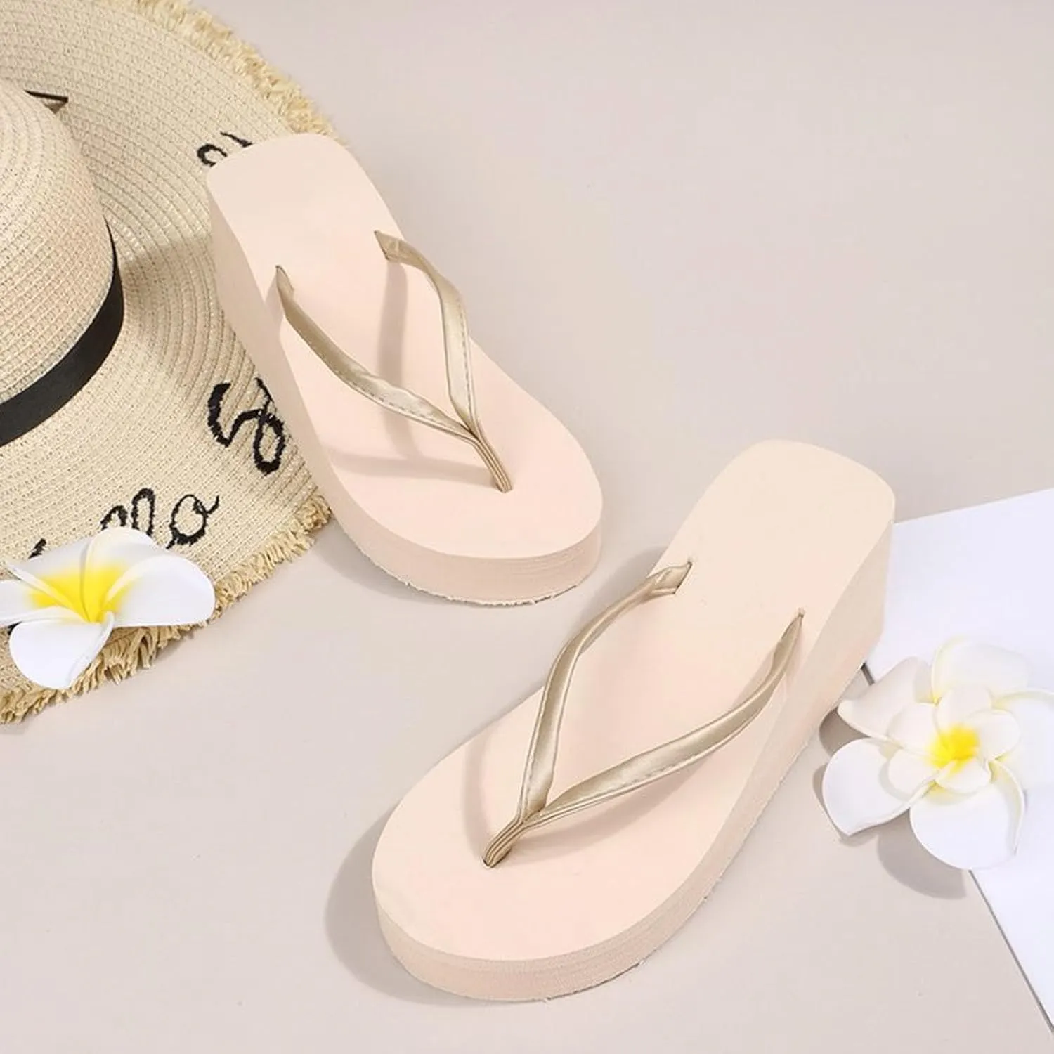 Women's Arch Support Flip Flops Women's Fashion Slope Heel Thick Bottom Heightening Solid Color Spring And Summer Beach