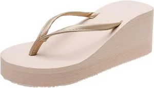 Women's Arch Support Flip Flops Women's Fashion Slope Heel Thick Bottom Heightening Solid Color Spring And Summer Beach