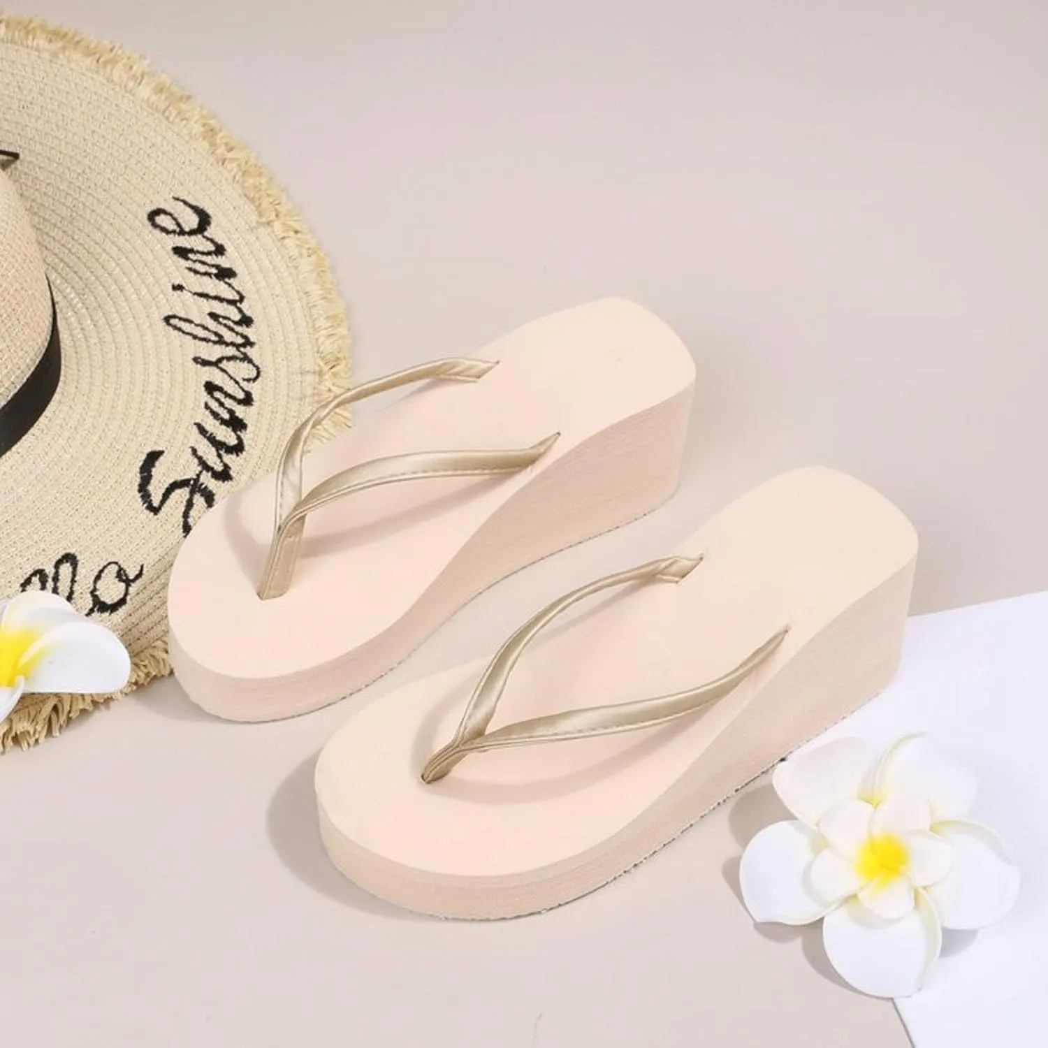 Women's Arch Support Flip Flops Women's Fashion Slope Heel Thick Bottom Heightening Solid Color Spring And Summer Beach