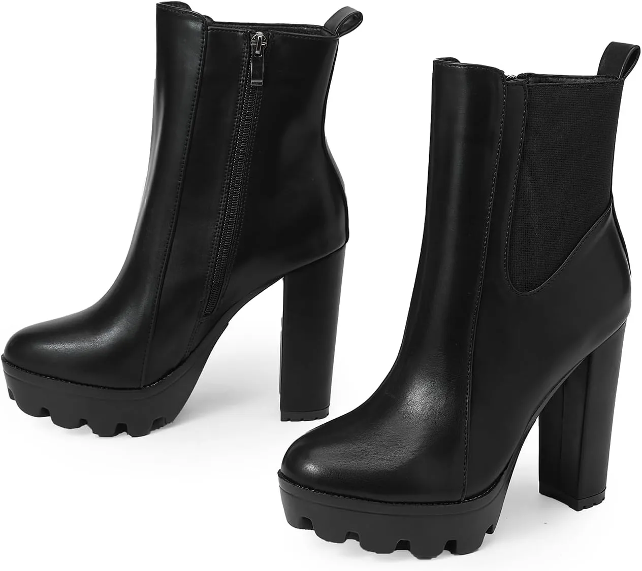 Women's Black High Heels Goth Ankle Boots, Punk Chunky Heel Faux Suede Combat Boots, Sexy Frosted Platform Boots Gothic Block Booties Round Toe Side Zipper Shoes