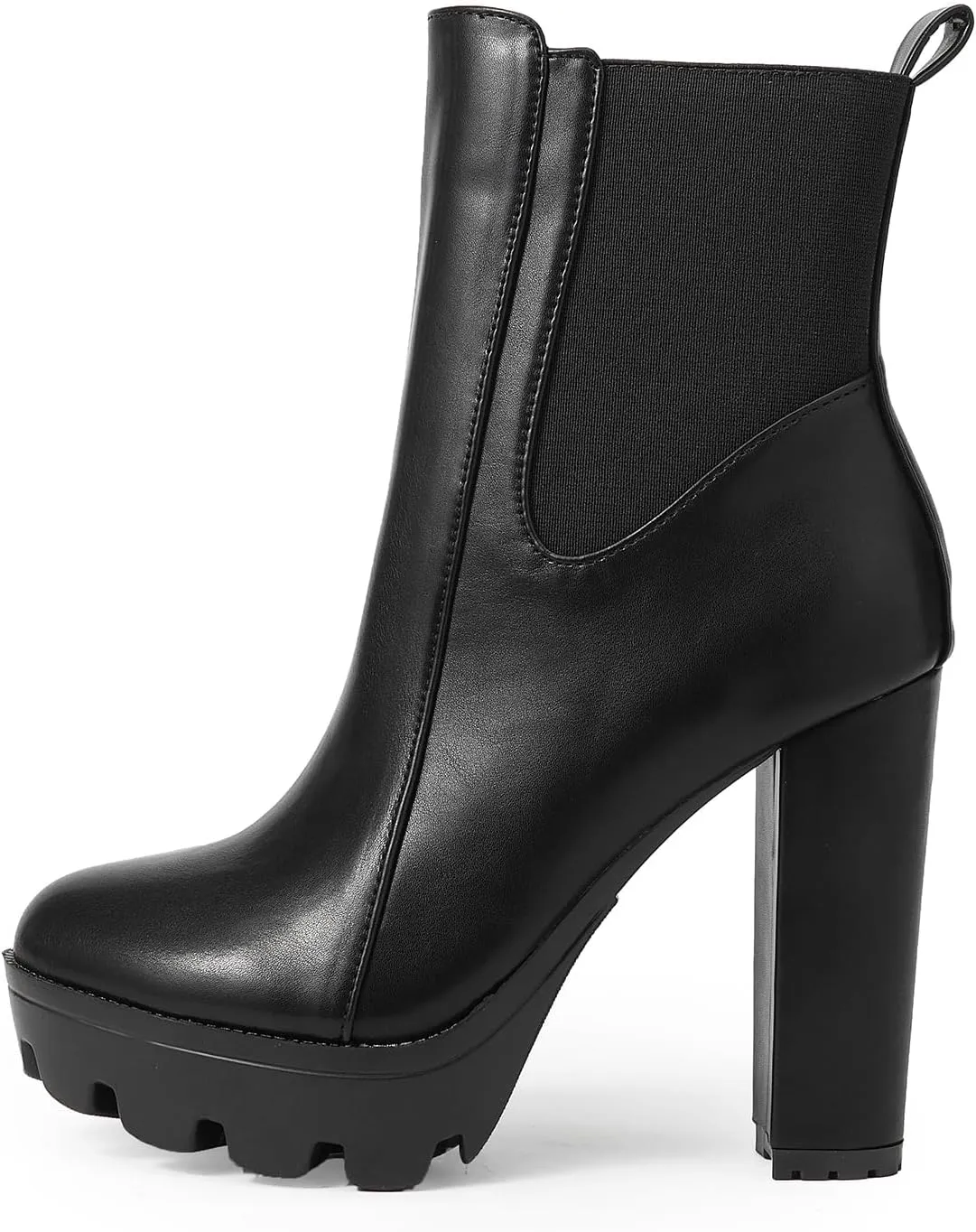 Women's Black High Heels Goth Ankle Boots, Punk Chunky Heel Faux Suede Combat Boots, Sexy Frosted Platform Boots Gothic Block Booties Round Toe Side Zipper Shoes