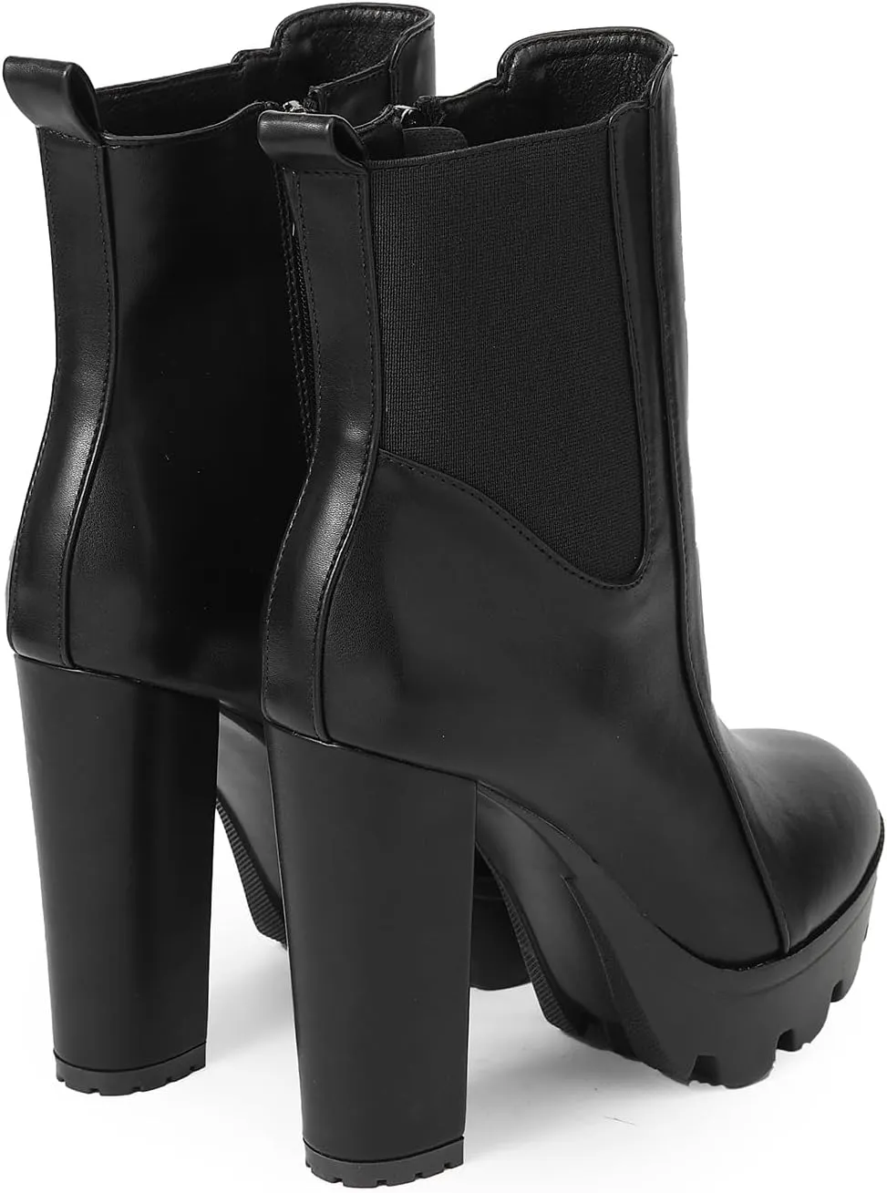 Women's Black High Heels Goth Ankle Boots, Punk Chunky Heel Faux Suede Combat Boots, Sexy Frosted Platform Boots Gothic Block Booties Round Toe Side Zipper Shoes