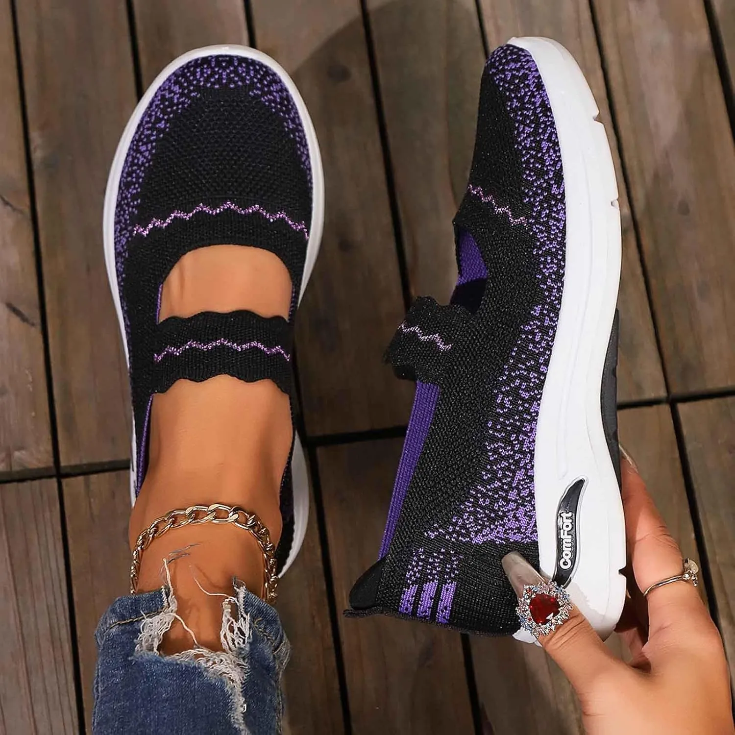 Women's Casual Slip On Shoes Breathable Lightweight Low Heel Sneakers Comfort Womens Casual Flat Sandals