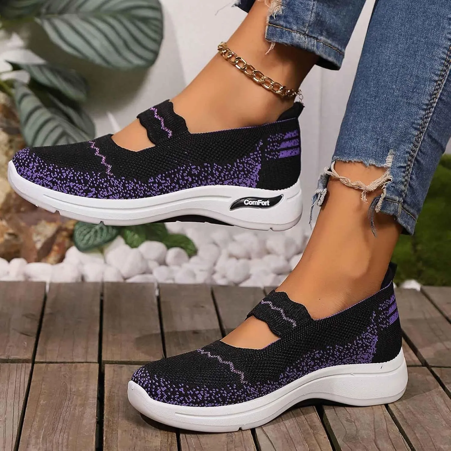 Women's Casual Slip On Shoes Breathable Lightweight Low Heel Sneakers Comfort Womens Casual Flat Sandals