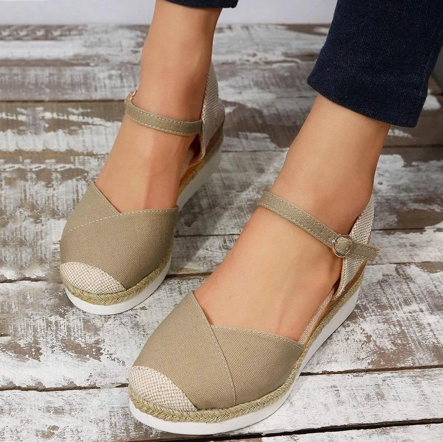 Women's Closed Toe Platform Sandals Summer Buckle Ankle Strap Espadrilles Wedges for Women, Comfortable Anti Slip Beach Walking Shoes Platform Espadrilles Sandal Fashion Dress Shoes