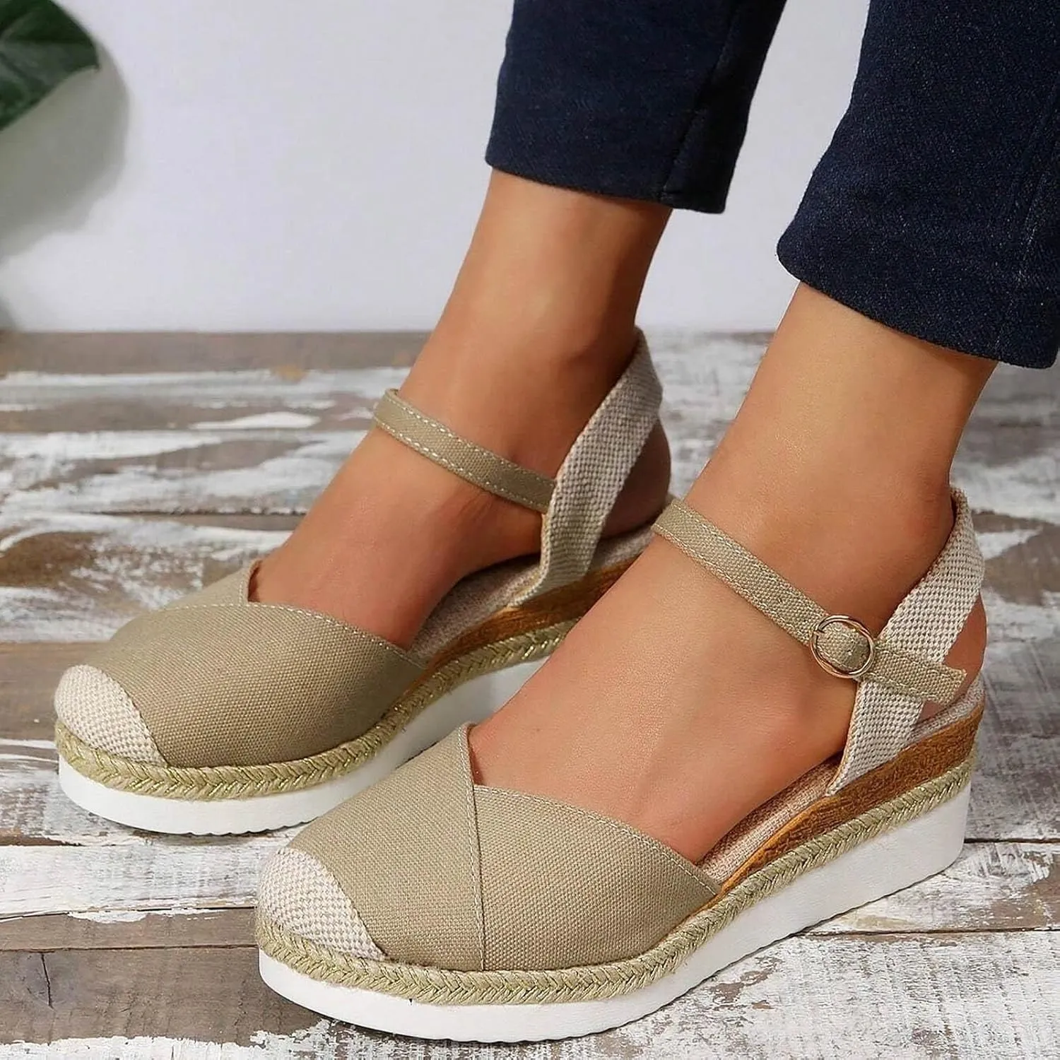 Women's Closed Toe Platform Sandals Summer Buckle Ankle Strap Espadrilles Wedges for Women, Comfortable Anti Slip Beach Walking Shoes Platform Espadrilles Sandal Fashion Dress Shoes