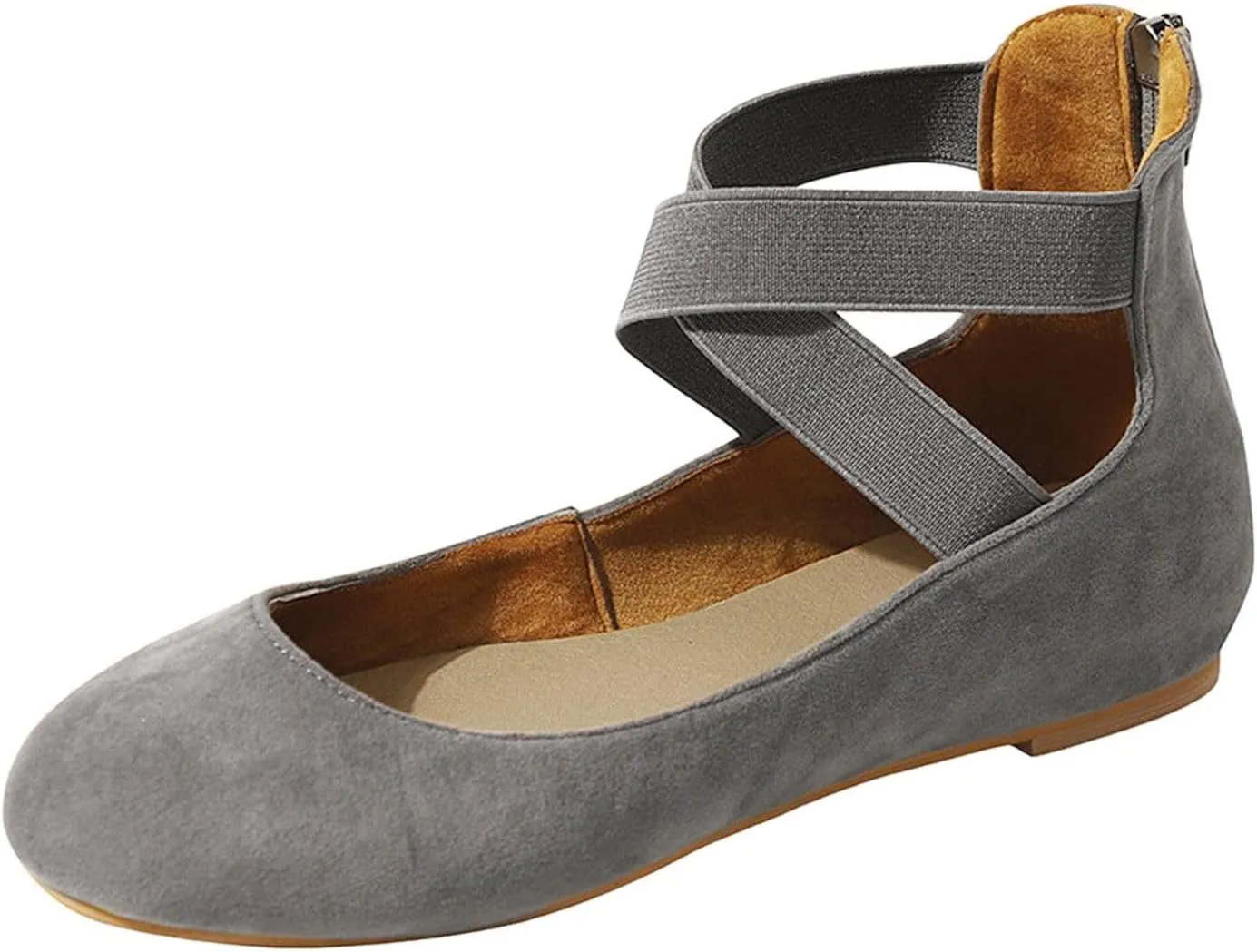 Womens Comfortable Fashion Elastic Ankle Straps Flats Shoes, Dressy Ballerina Style Closed Toe Casual Flat Cross Strap Slip on Dress Shoes
