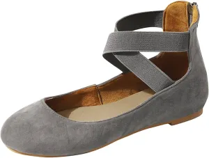 Womens Comfortable Fashion Elastic Ankle Straps Flats Shoes, Dressy Ballerina Style Closed Toe Casual Flat Cross Strap Slip on Dress Shoes