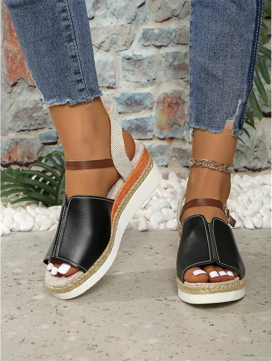 Women's Espadrille Wedge Sandals Closed Toe Orthopedic Ankle Strap With Straps Fishmouth Platform Arch Support Wedges Sandal Casual Non-Slip Comfortable Dress Office Work Shoes