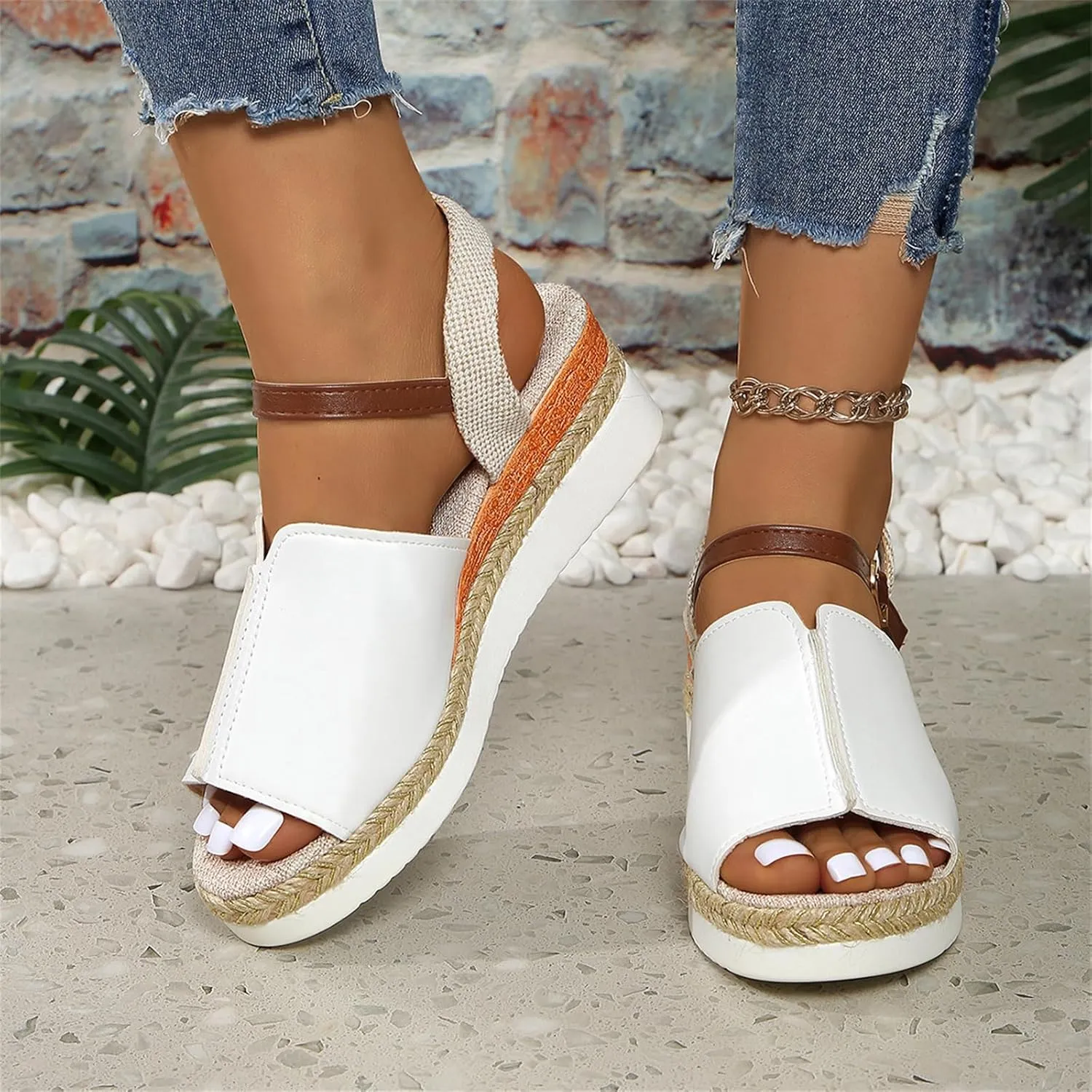 Women's Espadrille Wedge Sandals Closed Toe Orthopedic Ankle Strap With Straps Fishmouth Platform Arch Support Wedges Sandal Casual Non-Slip Comfortable Dress Office Work Shoes