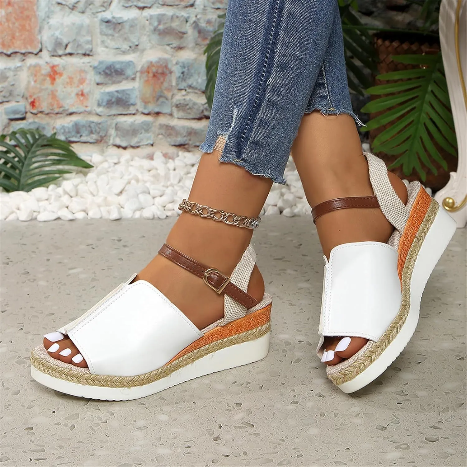 Women's Espadrille Wedge Sandals Closed Toe Orthopedic Ankle Strap With Straps Fishmouth Platform Arch Support Wedges Sandal Casual Non-Slip Comfortable Dress Office Work Shoes