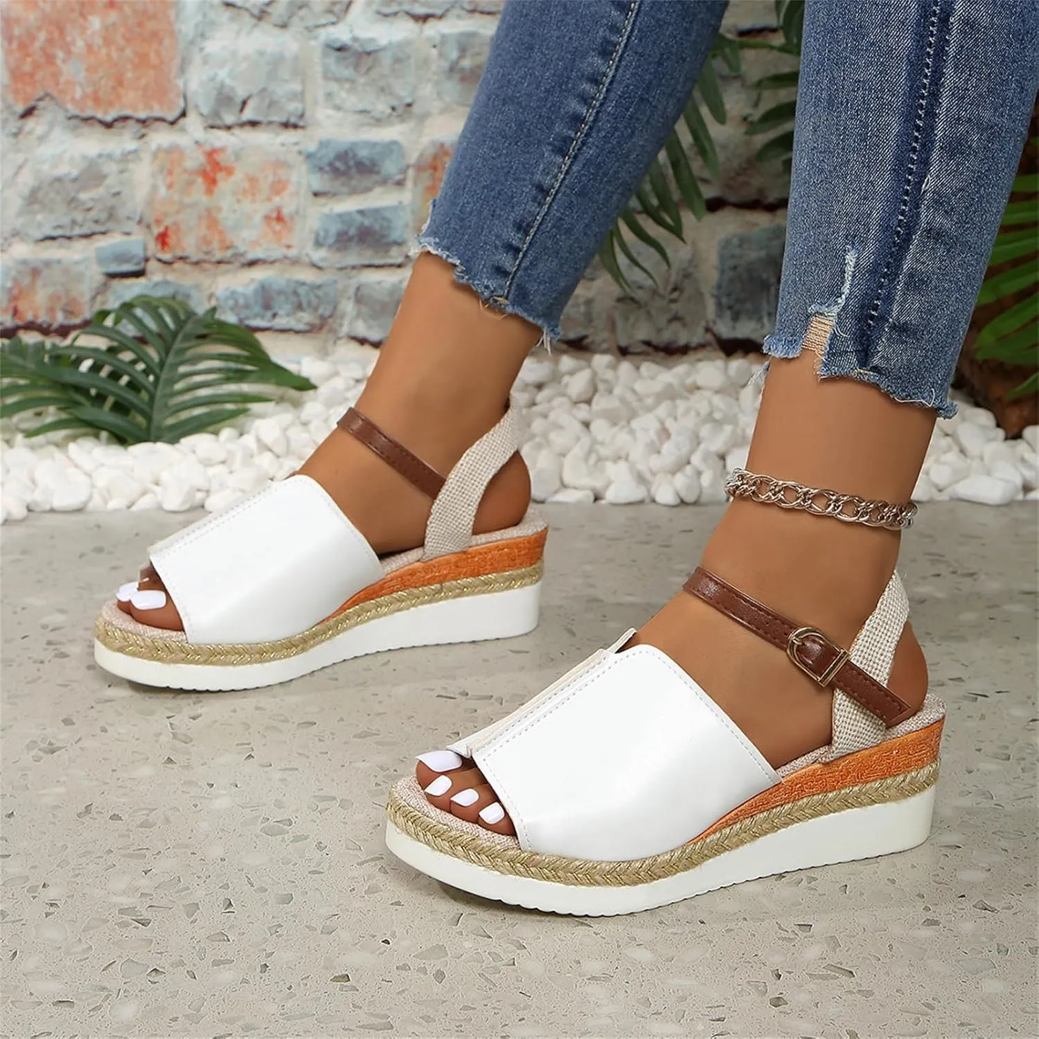 Women's Espadrille Wedge Sandals Closed Toe Orthopedic Ankle Strap With Straps Fishmouth Platform Arch Support Wedges Sandal Casual Non-Slip Comfortable Dress Office Work Shoes