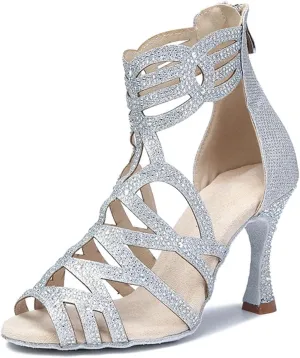 Women's Fashion Latin Dance Boots - Salsa Tango Professional Ballroom Party Sandals, 10CM/3.9Inch Heel Height