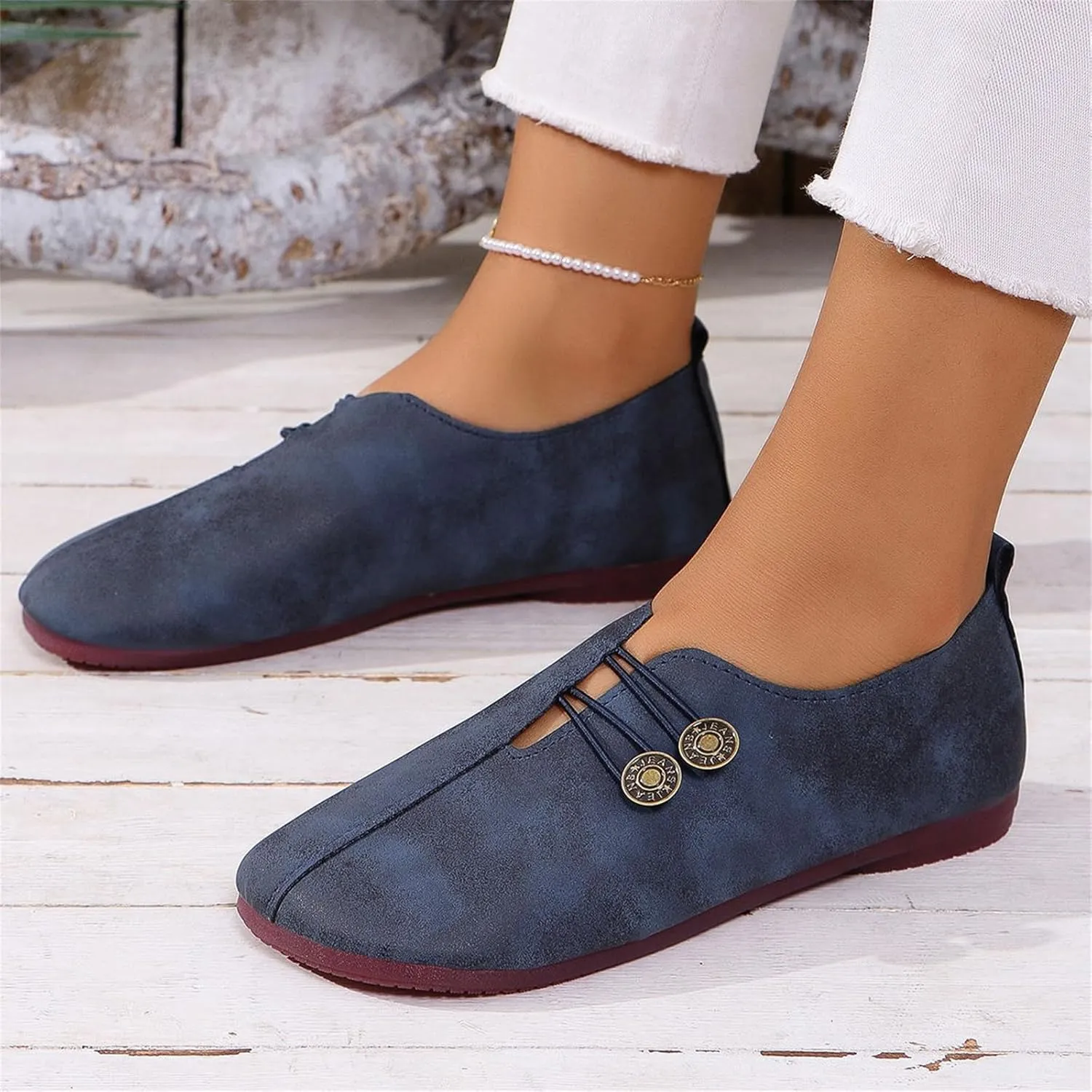 Womens Flat Sandals Dressy Comfortable Round Toe Ballet Flats Button Decoration Closed Toe Sandals Summer Casual Breathable Boat Shoes for Everyday Elegance