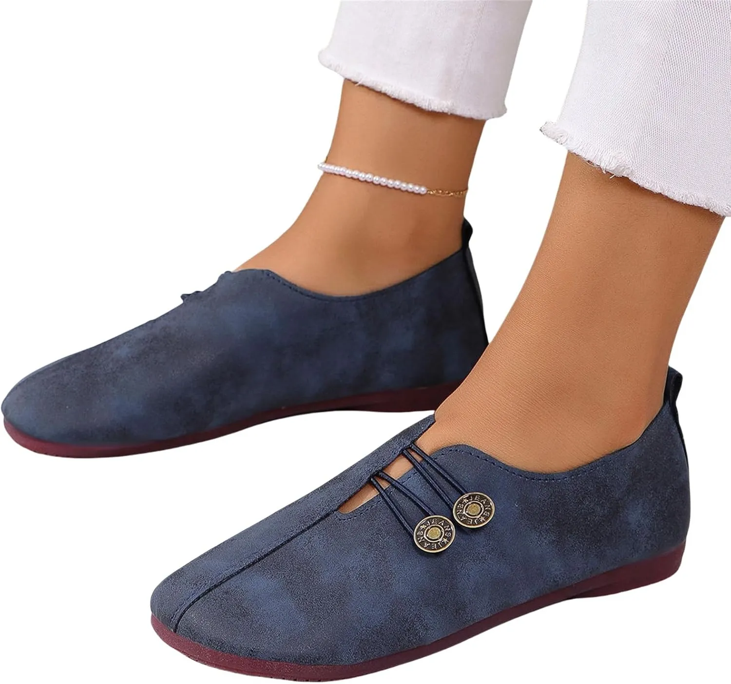 Womens Flat Sandals Dressy Comfortable Round Toe Ballet Flats Button Decoration Closed Toe Sandals Summer Casual Breathable Boat Shoes for Everyday Elegance